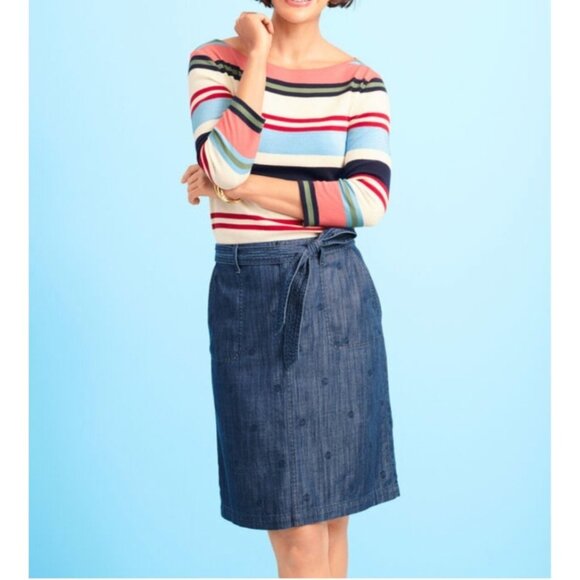 Talbots Embroidered Daisy A-Line Skirt Chambray Blue 8P - Picture 13 of 13